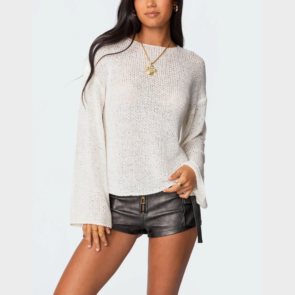 Edikted Drop Shoulder White Knit Sweater